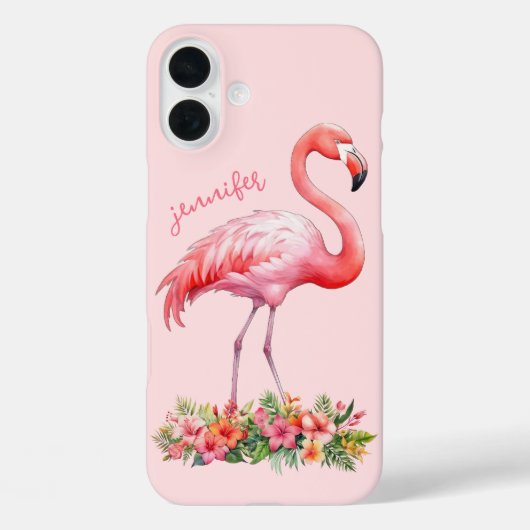 Rosa Flamingo mit tropischen Blumen Case-Mate iPhone Hülle (Rückseite)