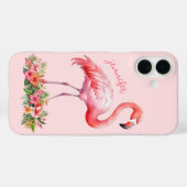Rosa Flamingo mit tropischen Blumen Case-Mate iPhone Hülle (Rückseite (Horizontal))