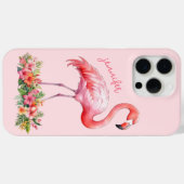 Rosa Flamingo mit tropischen Blumen Case-Mate iPhone Hülle (Rückseite (Horizontal))