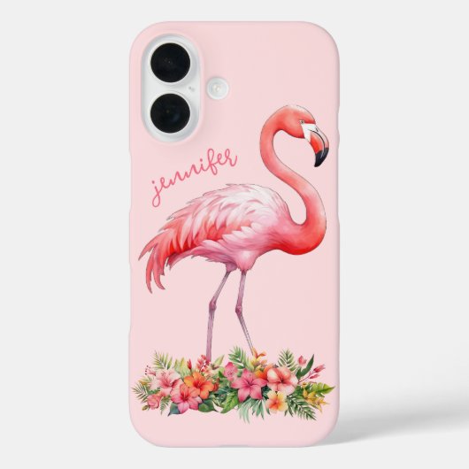 Rosa Flamingo mit tropischen Blumen Case-Mate iPhone Hülle (Rückseite)