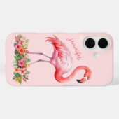 Rosa Flamingo mit tropischen Blumen Case-Mate iPhone Hülle (Rückseite (Horizontal))