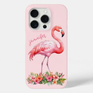 Rosa Flamingo mit tropischen Blumen Case-Mate iPhone Hülle