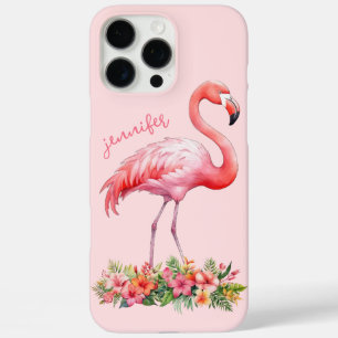 Rosa Flamingo mit tropischen Blumen iPhone 16 Pro Max Hülle