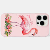 Rosa Flamingo mit tropischen Blumen Case-Mate iPhone Hülle (Rückseite (Horizontal))