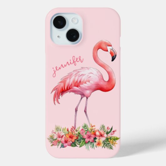 Rosa Flamingo mit tropischen Blumen Case-Mate iPhone Hülle (Rückseite)