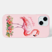 Rosa Flamingo mit tropischen Blumen Case-Mate iPhone Hülle (Rückseite (Horizontal))