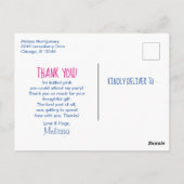 Rosa Flamingo mit tropischen Früchten auf Rosa Dan Postkarte (Rückseite)