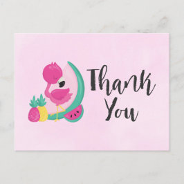 Rosa Flamingo mit tropischen Früchten auf Rosa Dan Postkarte