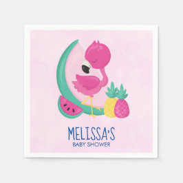 Rosa Flamingo mit tropischen Früchten Babydusche Serviette