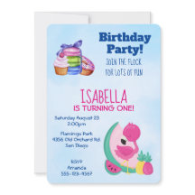 Rosa Flamingo mit tropischen Früchten Geburtstagsp