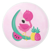 Rosa Flamingo mit tropischen Früchten Keramikknauf (Vorderseite)