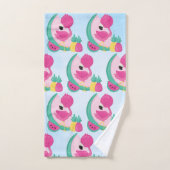 Rosa Flamingo mit tropischen Früchten Muster Badhandtuch Set (Handtuch)