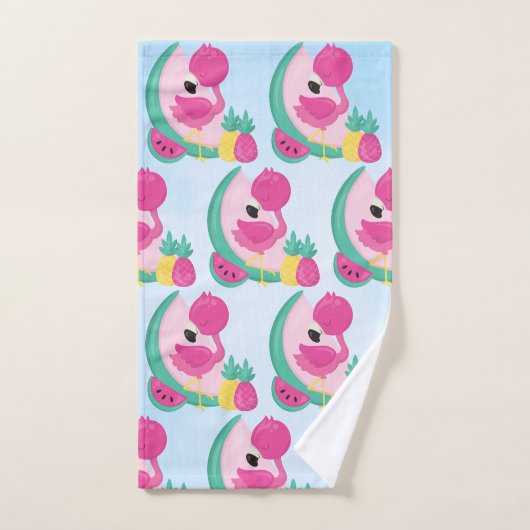 Rosa Flamingo mit tropischen Früchten Muster Badhandtuch Set (Handtuch)