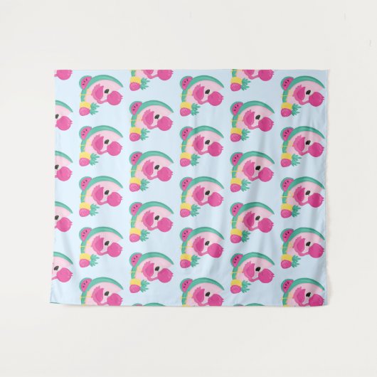 Rosa Flamingo mit tropischen Früchten Muster Wandteppich (Vorderseite (Horizontal))