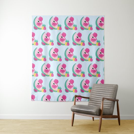 Rosa Flamingo mit tropischen Früchten Muster Wandteppich (Beispiel)