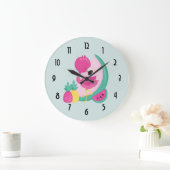 Rosa Flamingo mit Wassermelone u. Ananas Große Wanduhr (Zuhause)