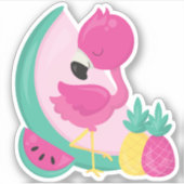 Rosa Flamingo mit Watermelon und Ananas Aufkleber (Vorderseite)