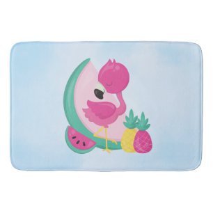 Rosa Flamingo mit Watermelon und Ananas Badematte