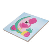 Rosa Flamingo mit Watermelon und Ananas Fliese (Seite)