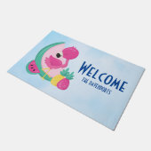 Rosa Flamingo mit Watermelon und Ananas Fußmatte (Schrägansicht)