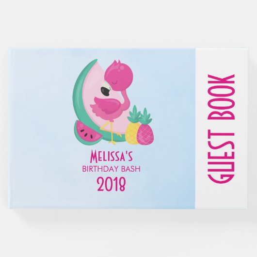 Rosa Flamingo mit Watermelon und Ananas Gästebuch (Vorderseite)
