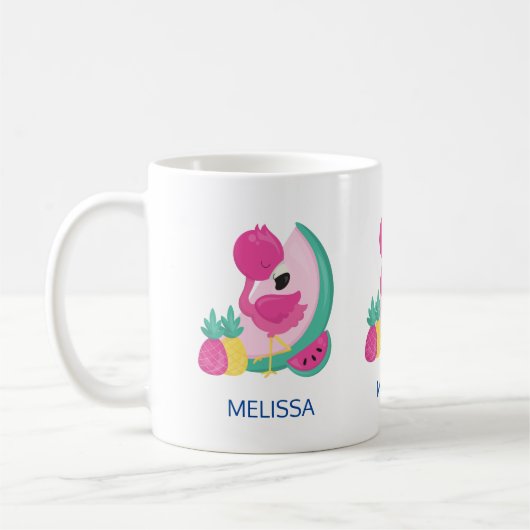 Rosa Flamingo mit Watermelon und Ananas Kaffeetasse (Links)