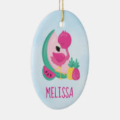 Rosa Flamingo mit Watermelon und Ananas Keramik Ornament (Rechts)