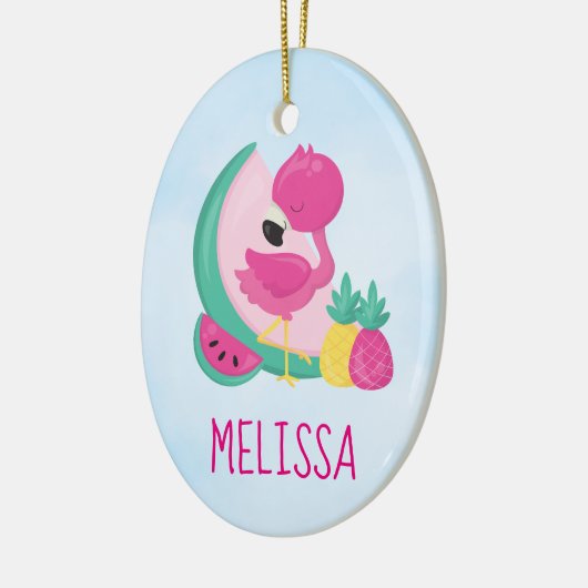Rosa Flamingo mit Watermelon und Ananas Keramik Ornament (Links)