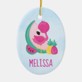Rosa Flamingo mit Watermelon und Ananas Keramik Ornament (Vorne)