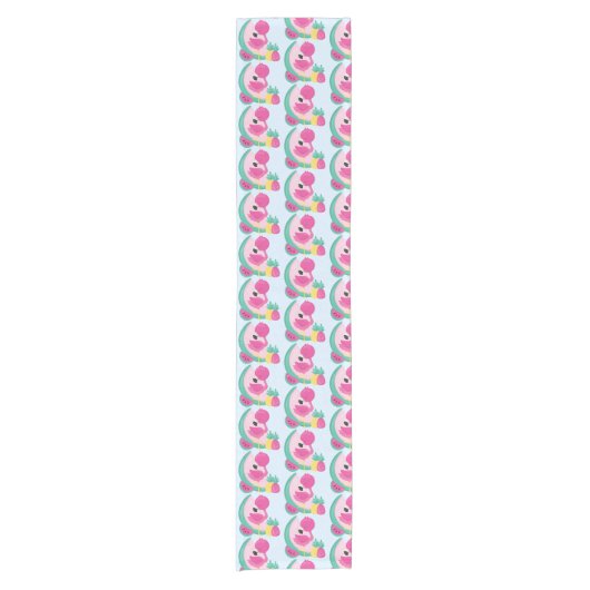 Rosa Flamingo mit Watermelon und Ananas Kurzer Tischläufer (Vorderseite)