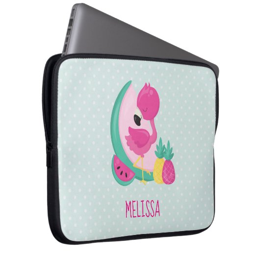 Rosa Flamingo mit Watermelon und Ananas Laptopschutzhülle (Vorne Rechts)