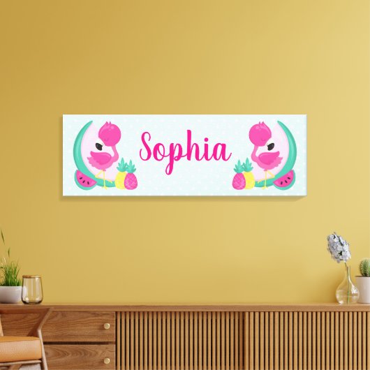 Rosa Flamingo mit Watermelon und Ananas Leinwanddruck (Insitu (Wohnzimmer))