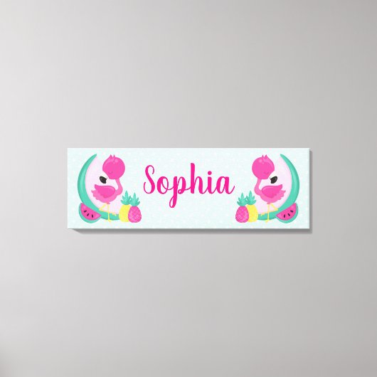 Rosa Flamingo mit Watermelon und Ananas Leinwanddruck (Vorderseite)