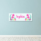 Rosa Flamingo mit Watermelon und Ananas Leinwanddruck (Insitu (Holzboden))