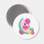 Rosa Flamingo mit Watermelon und Ananas Magnet (Vorderseite/Rückseite)