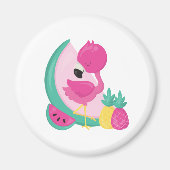 Rosa Flamingo mit Watermelon und Ananas Magnet (Vorne)