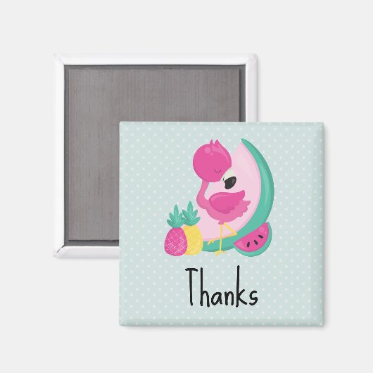 Rosa Flamingo mit Watermelon und Ananas Magnet (Vorderseite/Rückseite)