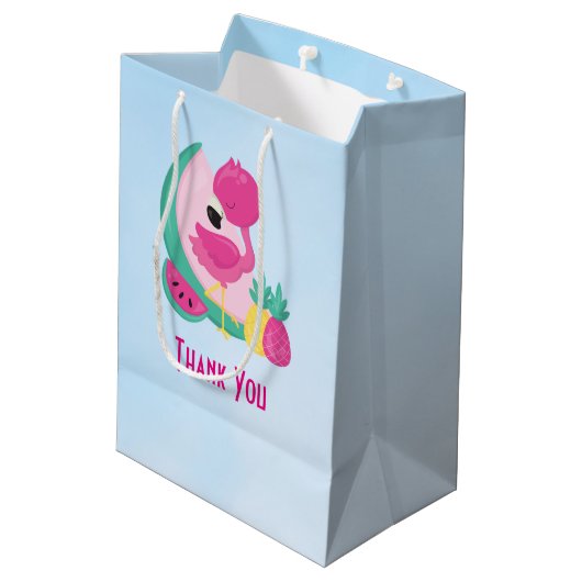 Rosa Flamingo mit Watermelon und Ananas Mittlere Geschenktüte (Rückseite Schrägansicht)