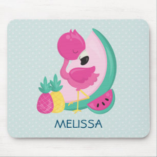 Rosa Flamingo mit Watermelon und Ananas Mousepad
