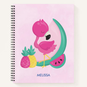 Rosa Flamingo mit Watermelon und Ananas Notizblock