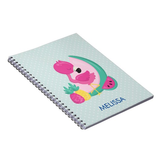 Rosa Flamingo mit Watermelon und Ananas Notizblock (Rechte Seite)