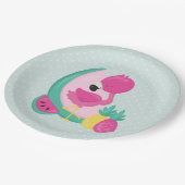 Rosa Flamingo mit Watermelon und Ananas Pappteller (Schrägansicht)