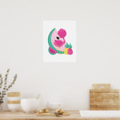 Rosa Flamingo mit Watermelon und Ananas Poster (Küche)