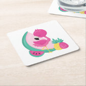Rosa Flamingo mit Watermelon und Ananas Rechteckiger Pappuntersetzer (angewinkelt)