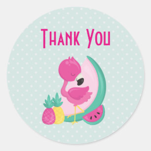 Rosa Flamingo mit Watermelon und Ananas Runder Aufkleber