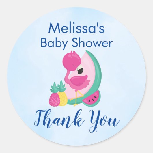 Rosa Flamingo mit Watermelon und Ananas Runder Aufkleber (Vorderseite)