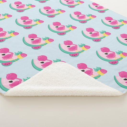 Rosa Flamingo mit Watermelon und Ananas Sherpadecke (3/4)