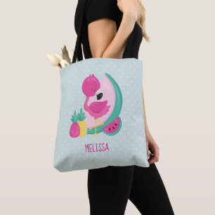 Rosa Flamingo mit Watermelon und Ananas Tasche