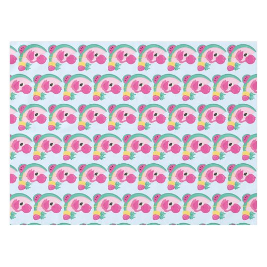 Rosa Flamingo mit Watermelon und Ananas Tischdecke (Vorderseite (Horizontal))