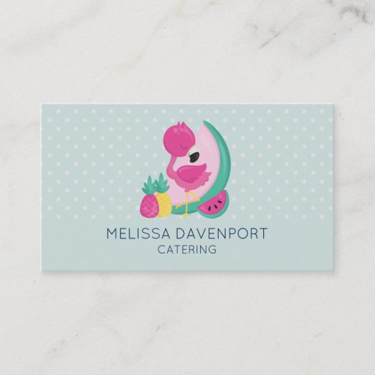 Rosa Flamingo mit Watermelon und Ananas Visitenkarte (Vorderseite)